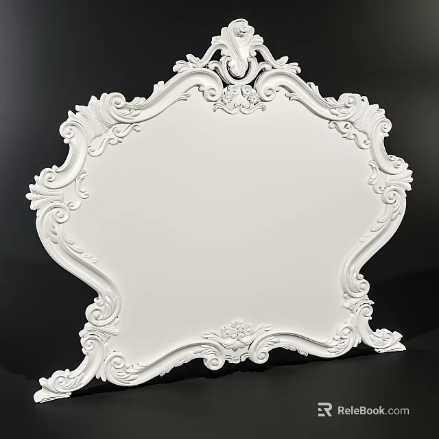 Ornate White Carved Decorative Frame With Intricate Floral Patterns And Scrollwork 3d model 