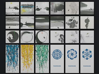 Diverse Abstract Paintings Collection with Black White and Colorful Art Styles 3d model