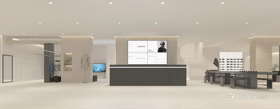 Modern Clothing Store Interior With Fashion Displays And Bright Lighting Fixtures 3d model 