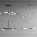 Modern Pendant Lights With Curved White Light Strips And Black Hanging Rods