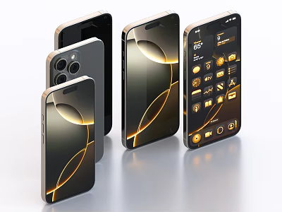 Modern Smartphones With Sleek Design Multiple Colors And App Icons On Screen 3d model