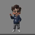 Cartoon Style Game Movie Character Boy Wearing Blue Hoodie Gray Pants White Shoes Three Angles