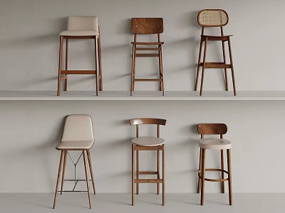 Display Of Modern Bar Stools With Wooden Frames Various Styles And Upholstered Seats 3d model
