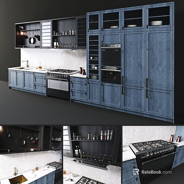Modern Kitchen Interior With Stylish Cabinets And Functional Storage Design 3d model 