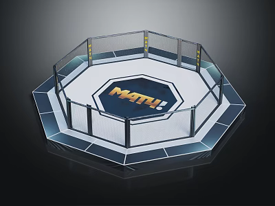 Octagon Shaped Fighting Cage Sports Equipment Featuring Mesh Fencing And Logo 3d model
