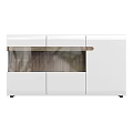 Modern White Sideboard Cabinet With Open Wooden Shelf And Glossy Finish