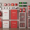 Fire Safety Equipment Wall Display With Extinguishers Hydrants Alarm Devices And Cabinets