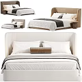 Minimalist Modern Fabric Bed With Upholstered Headboard Plush Pillows And Textured Blanket