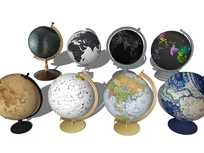 Assorted Decorative Globe Ornament Set With Various Color Bases And Designs 3d model