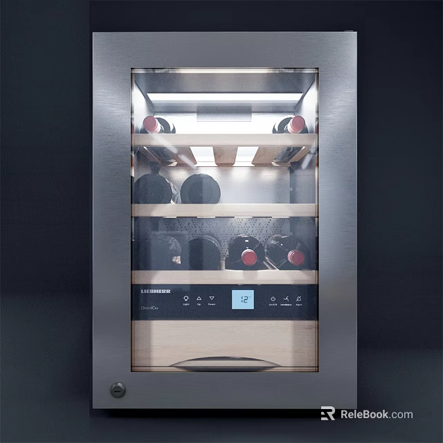Stainless Steel Wine Refrigerator With Multiple Bottle Racks Control Panel And Digital 3d model 