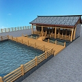 Traditional Chinese Chalet with Waterscape 3d model