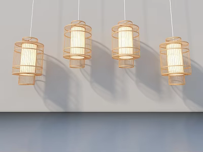 Sliding Door Design With Bamboo Weave Hanging Lanterns And Soft Lighting Interior 3d model