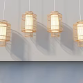 Sliding Door Design With Bamboo Weave Hanging Lanterns And Soft Lighting Interior 3d model