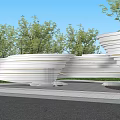 Modern Curved Landscape Wall Design With Greenery And Trees In Outdoor Space