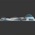 Cartoon Scene Featuring Multiple Streamlined White Structures With Blue Grid Details 3d model