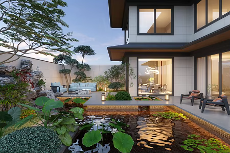 New Chinese Courtyard Home Courtyard Villa Courtyard Waterscape Courtyard Landscape Leisure Courtyard Garden 3d model
