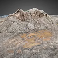 Large Dirt Mound With Gravel And Sparse Vegetation On Barren Ground With Tire Tracks
