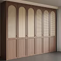 Modern Wooden Wardrobe With Arched Doors And Lattice Design Details