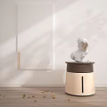 Stylish Side Table With White Sculpture And White Wall In Room With Wooden Floor