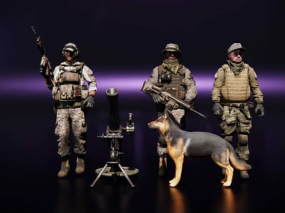 Tactical Game Military Characters With Soldiers German Shepherd And Gear 3d model