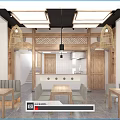 Traditional Japanese Restaurant Interior With Wooden Decor Lanterns And Dining Tables