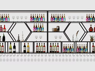 Elegant Modern Wine Cabinet With Organized Shelves Glassware And Decorative Wine Bottles 3d model
