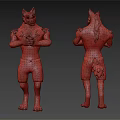 Anthropomorphic Wolf Character Front And Back Views With Blue Denim Shorts Standing Pose Muscular Torso