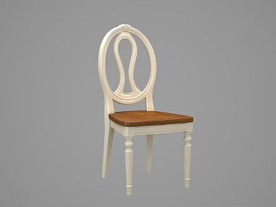 Classic White Dining Chair With Curved Back And Brown Wooden Seat 3d model