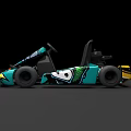 Colorful Go Karts with Cartoon Patterns Bright Colors Number 100 Arranged in Row