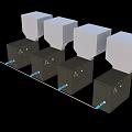 Industrial Equipment Four Units With Black Main Body White Cubic Tops And Blue Connecting Pipes