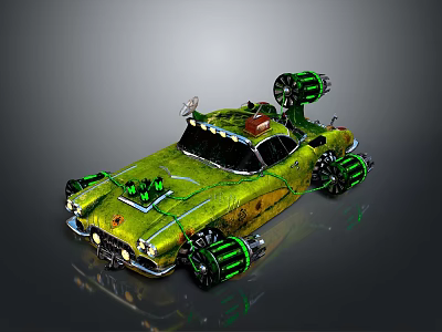 Custom Yellow Green Modified Car With Glowing Green Wheels And Roof Devices 3d model