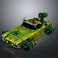 Custom Yellow Green Modified Car With Glowing Green Wheels And Roof Devices
