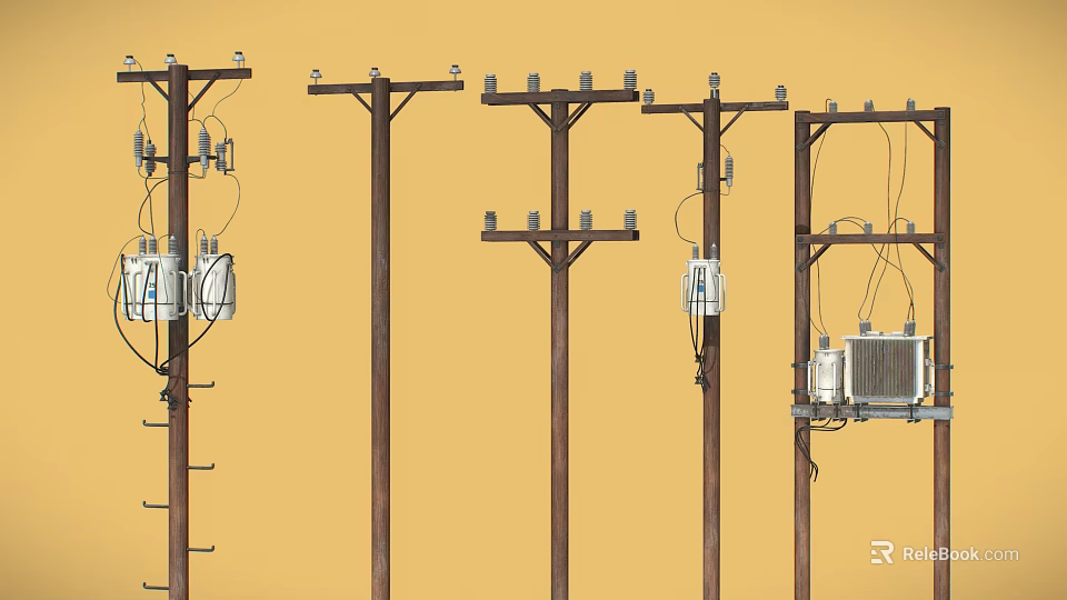 Commercial Electrical Equipment Including Transformers On Utility Poles For Power Distribution 3d model 