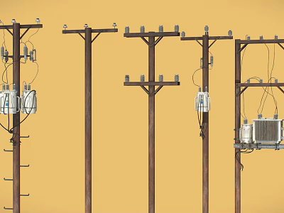 Commercial Electrical Equipment Including Transformers On Utility Poles For Power Distribution 3d model