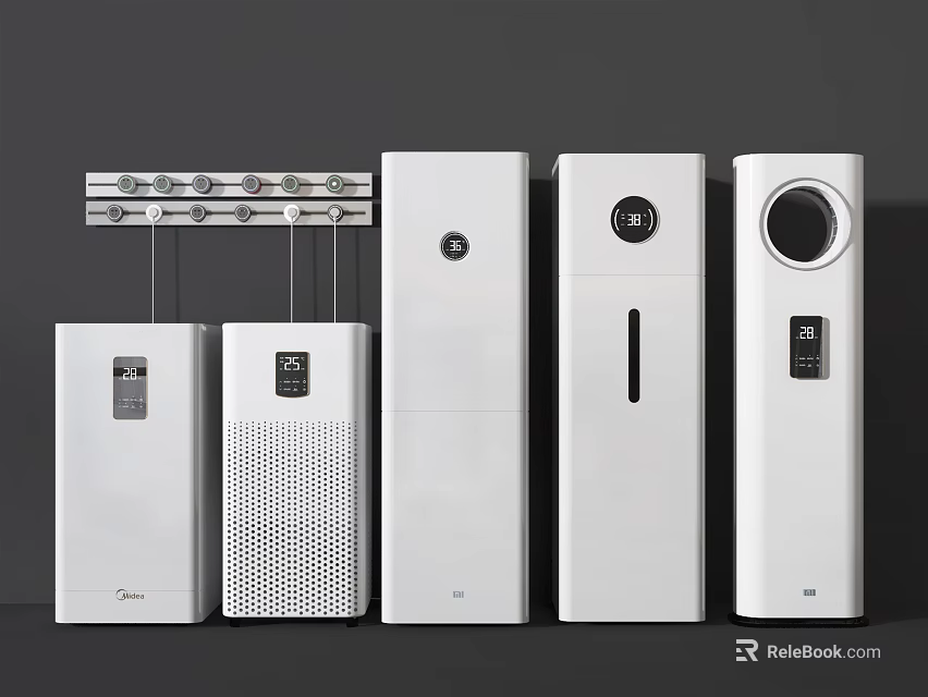 Modern White Daily Household Appliances Including Air Purifiers Humidifiers And Wall Units 3d model 