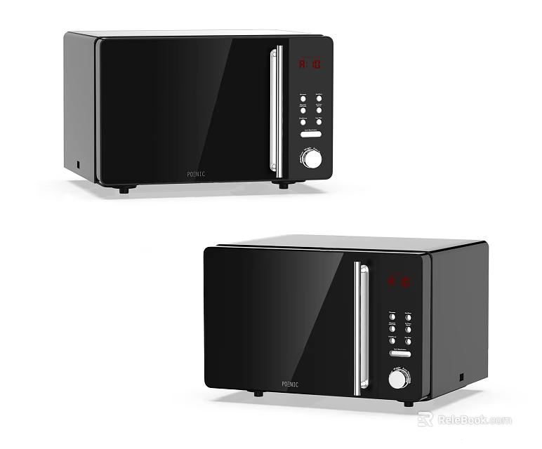 Modern Black Kitchen Microwave Ovens With Digital Display And Control Panel 3d model