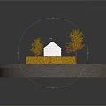 White Residential House With Blue Roof Chimneys And Autumn Yellow Trees Wooden Fence Stone Path