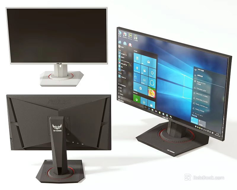 Multiple Computer Monitors With Different Designs Adjustable Stands And Screen Displays 3d model 