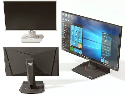 Multiple Computer Monitors With Different Designs Adjustable Stands And Screen Displays 3d model