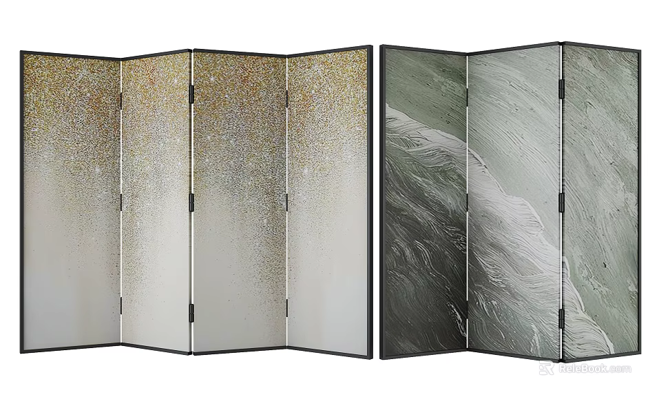 Modern Room Divider With Gold Sparkle And Wave Pattern Transparent Panels 3d model