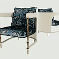 Blue Tiger Pattern Single Chair With Gold Metal Frame And Armrests