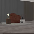 Elegant Table Lamp with Golden Stand on Wooden Base and Brown Furry Chair Near Books