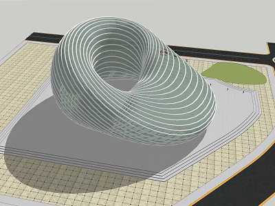 Spiral Modern Architectural Structure With Glass Facade Plaza And Green Space 3d model