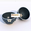 Stylish Black Ceramic Bowl Set With White Cherry Blossom Floral Patterns