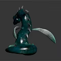 3D Mythical Dragon Sculpture With Teal Green Shiny Body Spiked Back And Detailed Wings