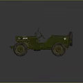 Vintage Green Military Jeep with Open Top White Logo and Large Off Road Tires
