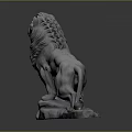 Artistic Standing Lion Statue With Rock Base And Detailed White Stone Mane