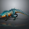 Spiked Creature Character In Walking Stance With Teal And Orange Scales 3D Render
