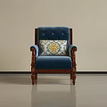 Blue Single Sofa With Wooden Frame And Floral Patterned Decorative Pillow 3d model