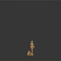 Golden Statue Depicting Woman with Feathered Headdress Bow Arrow and Campfire Base
